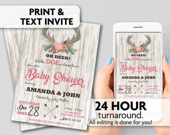 Oh Deer Baby Shower Invitations | Little Doe | Print, Text or Email Invite