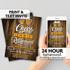 Cheers and Beers Rustic Retirement | Print, Text or Email Invite