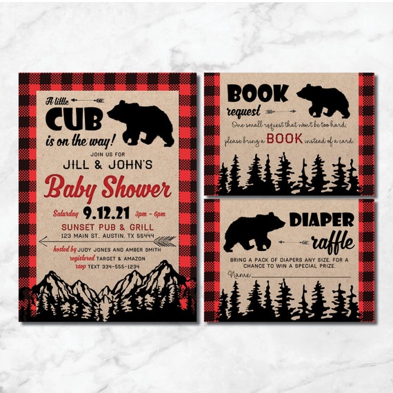 Little Cub Baby Shower Invitation Diaper Raffle Book Card Etsy 日本