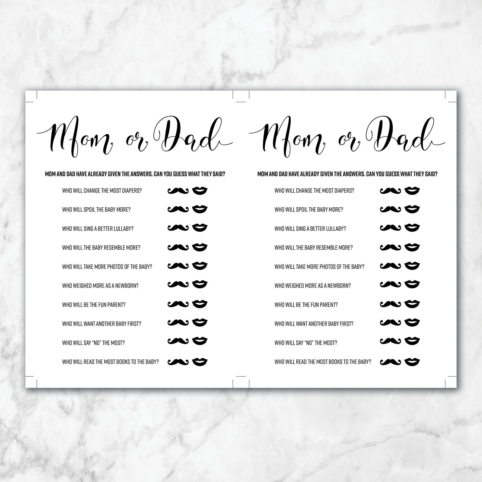 Guess Who Mom or Dad Baby Shower Game Instant Download Gender Neutral ...