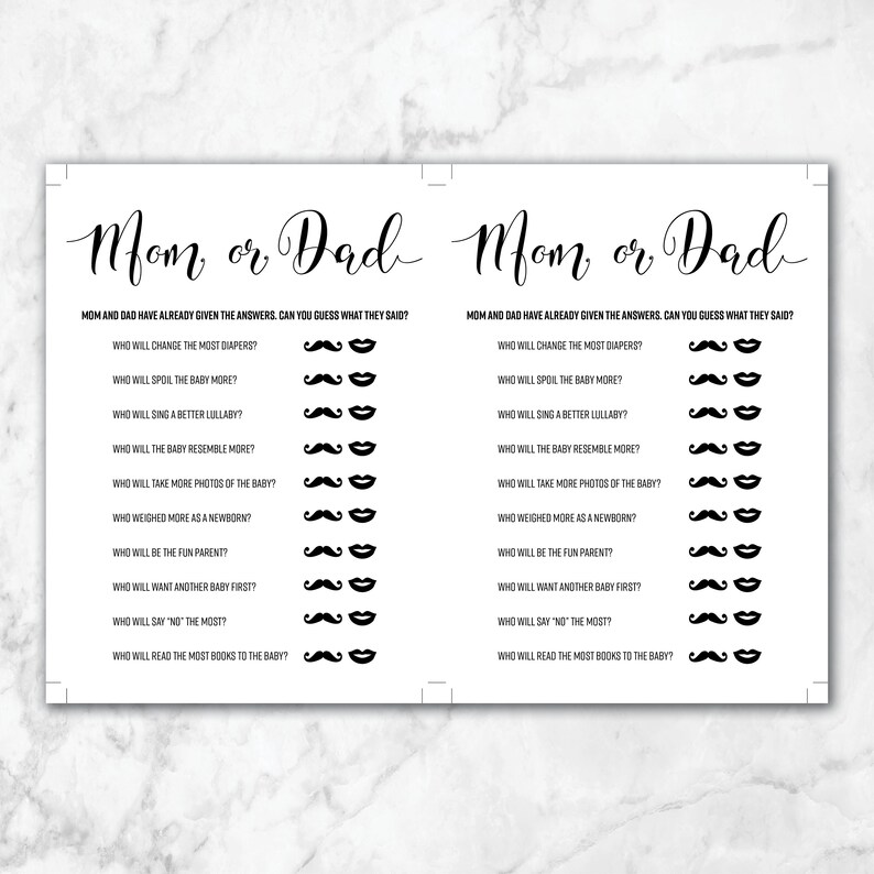 Guess Who Mom or Dad Baby Shower Game Instant Download - Etsy