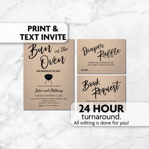 Bun in the Oven Baby Shower Invitation | Diaper Raffle | Book Request | Print, Text or Email Invite