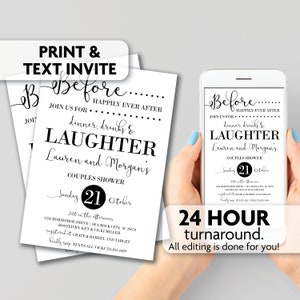 Shower Invitation | Before Happily Ever After, Dinner, Drinks and Laughter | Print, Text or Email Invite