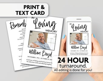 Memorial Poem Card | Celebration of Life | Prayer Card | Print, Text or Email