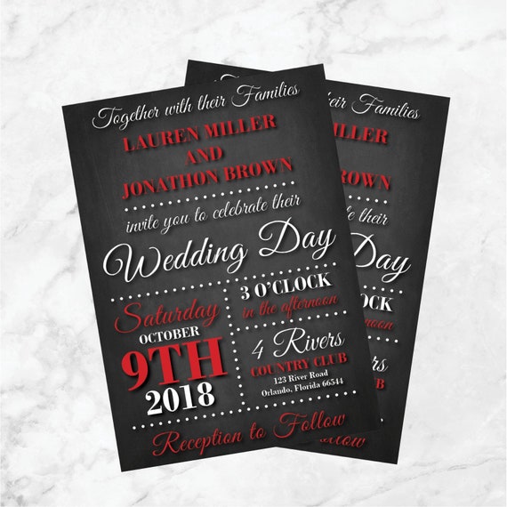 Red And Black Wedding Invitations Chalkboard Wedding Invites Etsy
