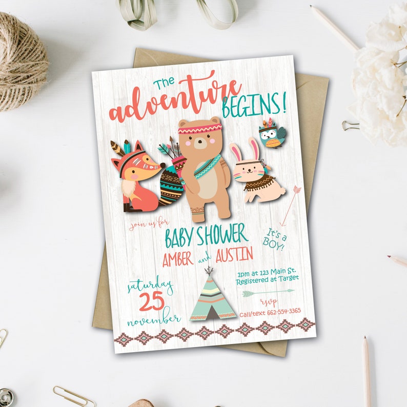 Tribal Baby Shower Invitations Animals Woodlands Image 0