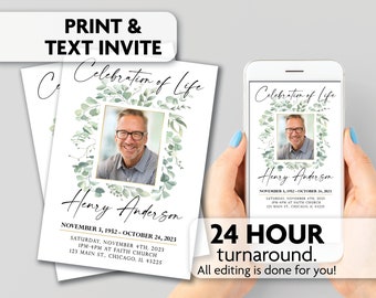 Memorial Invite | Celebration of Life | Funeral | Eucalyptus | Print, Text or Email Invite