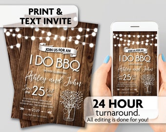 I Do BBQ Shower Invitations | String Lights | Rustic | Print, Text or Email Invite