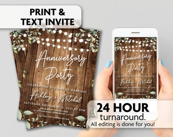 Rustic Anniversary Party Invitation | Print, Text or Email Invite