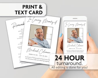 Memorial Poem Card | Celebration of Life | Prayer Card | Print, Text or Email