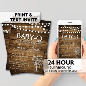 Rustic Baby-Q Shower Invitations | String Lights | Print, Text or Email Invite