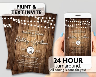 Rustic Rehearsal Dinner Invitations | String Lights | Print, Text or Email Invite