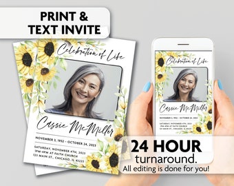 Memorial Invite | Celebration of Life | Funeral | Sunflower | Print, Text or Email Invite