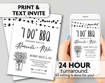 I Do BBQ Engagement Party Invitations | String Lights | Print, Text or Email Invite