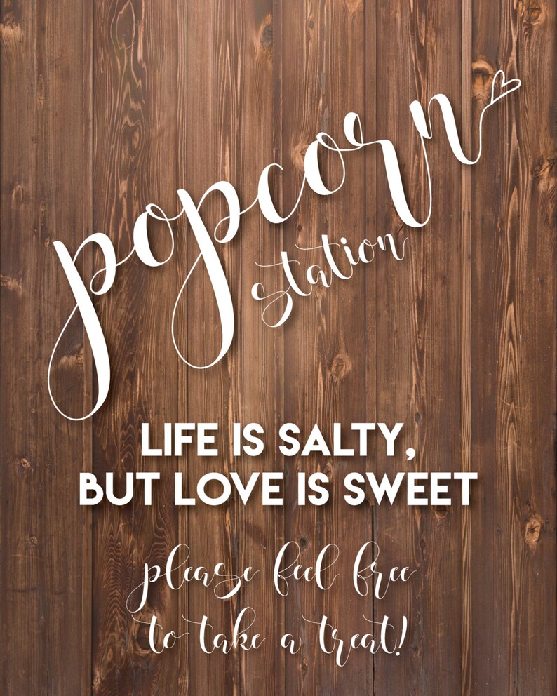 Popcorn Bar Sign Life is Salty Love is Sweet Etsy