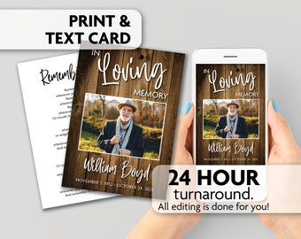 Memorial Poem Card | Celebration of Life | Prayer Card | Print, Text or Email