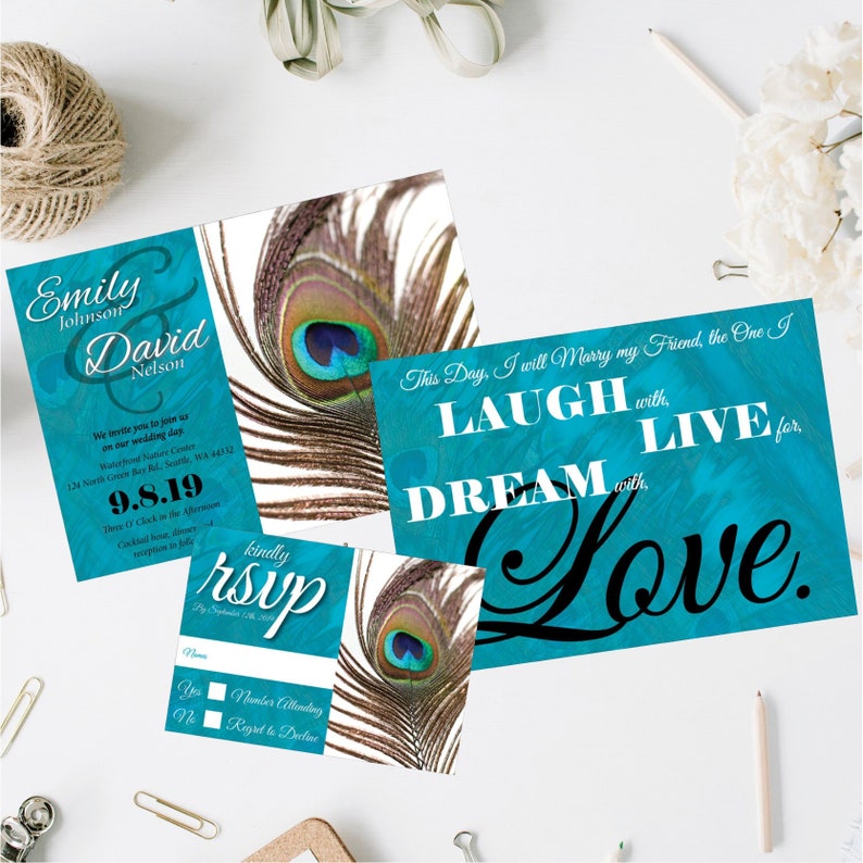 Turquoise Wedding Peacock Wedding Invitation Peacock Feather Wedding Invitation Peacock Wedding Invite