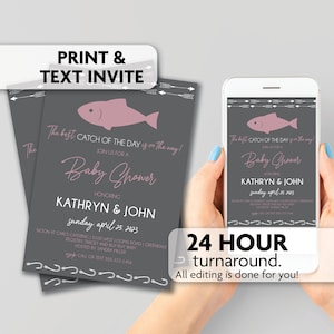 Invitations à la fête de naissance pour la pêche | Meilleure prise du jour | Nautique | Fille | Invitation à imprimer, texter ou envoyer un e-mail