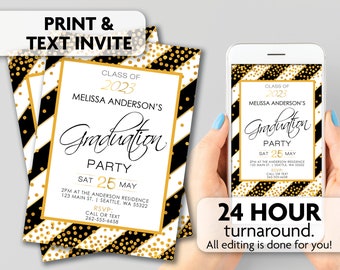 Black and Gold Graduation Party Invitation | Print, Text or Email Invite | Class of 2023