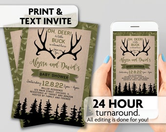 Camouflage Little Buck Baby Shower | Hunter | Oh Deer | Print, Text or Email Invite