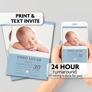 Birth Announcement | Photo Baby Announcement Card | | Print, Text or Email