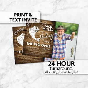 Fishing Birthday Invitation with Photo | Reeling in the Big One | ANY Age | Print, Text or Email Invite