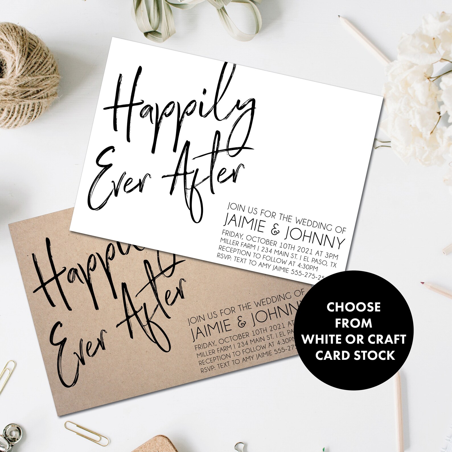 Wedding Invitations Happily Ever After Black and White | Etsy