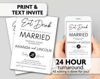 Rehearsal Dinner Invitations | Eat, Drink and Soon to Be Married | Print, Text or Email Invite