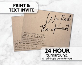 Elopement Wedding Reception Invite | We Tied the Knot | Print, Text or Email Invite