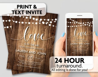 Rustic Shower Invitation | Love Is In The Air | String Lights | Print, Text or Email Invite