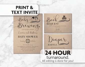 Baby is Brewing Shower Invitation | Book Request | Diaper Raffle | Print, Text or Email Invite