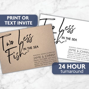 Two Less Fish in the Sea Rehearsal Dinner Invitation | Print, Text or Email Invite