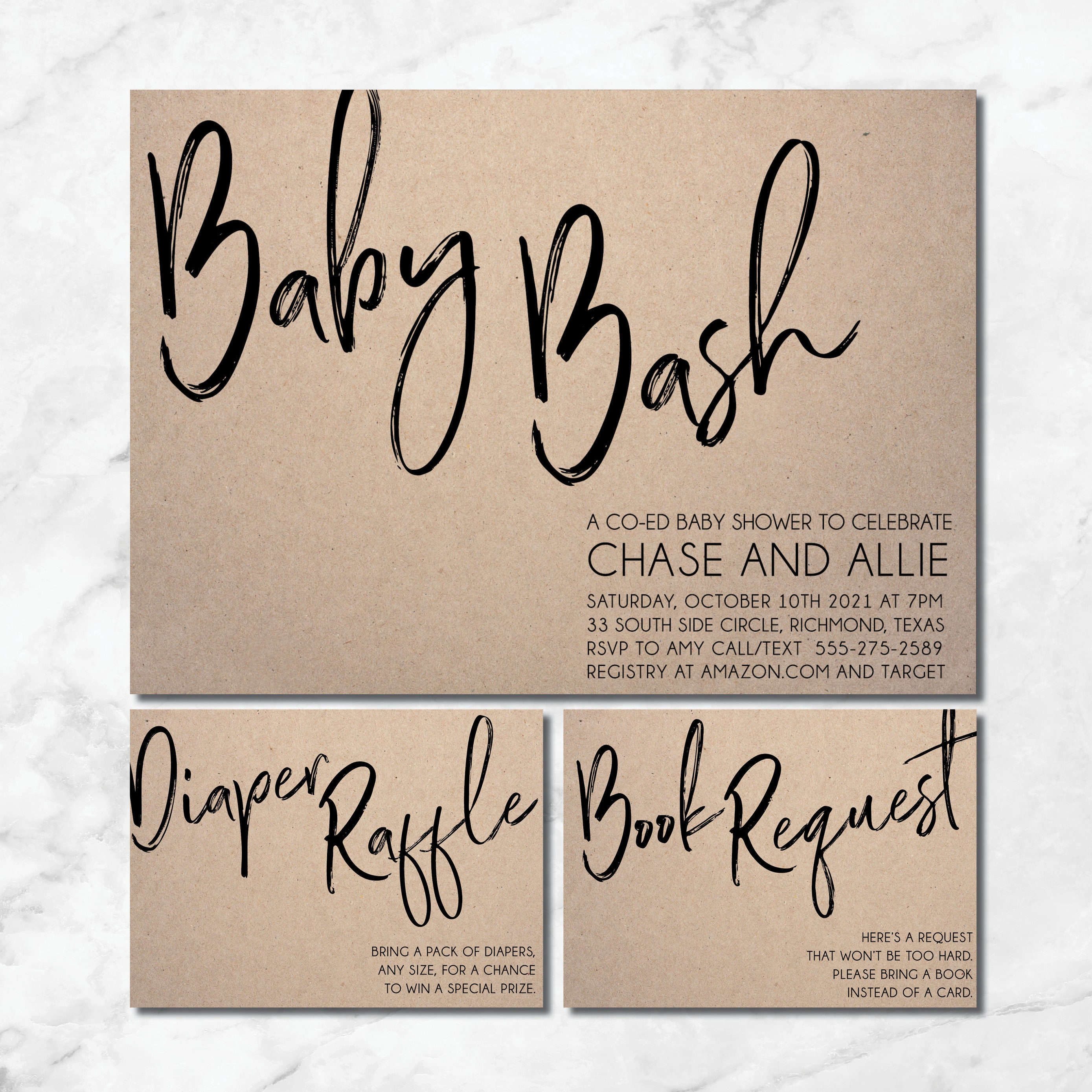 Baby Bash Shower Invitation Diaper Raffle Book Card Etsy 日本