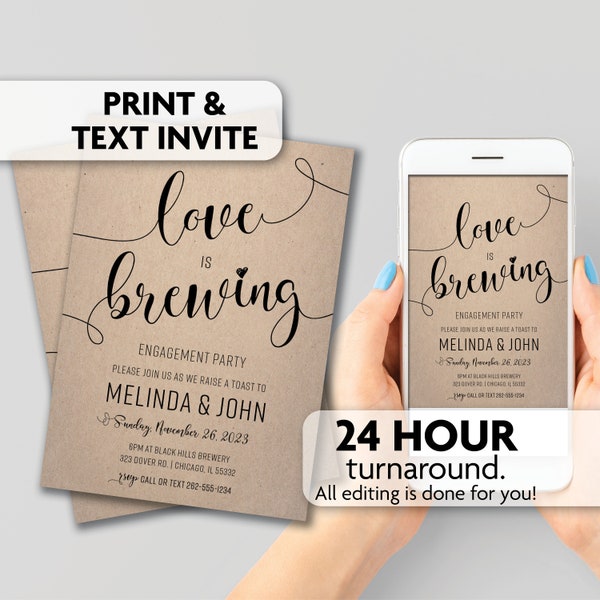 Love is Brewing Engagement Invitations | Print, Text or Email Invite
