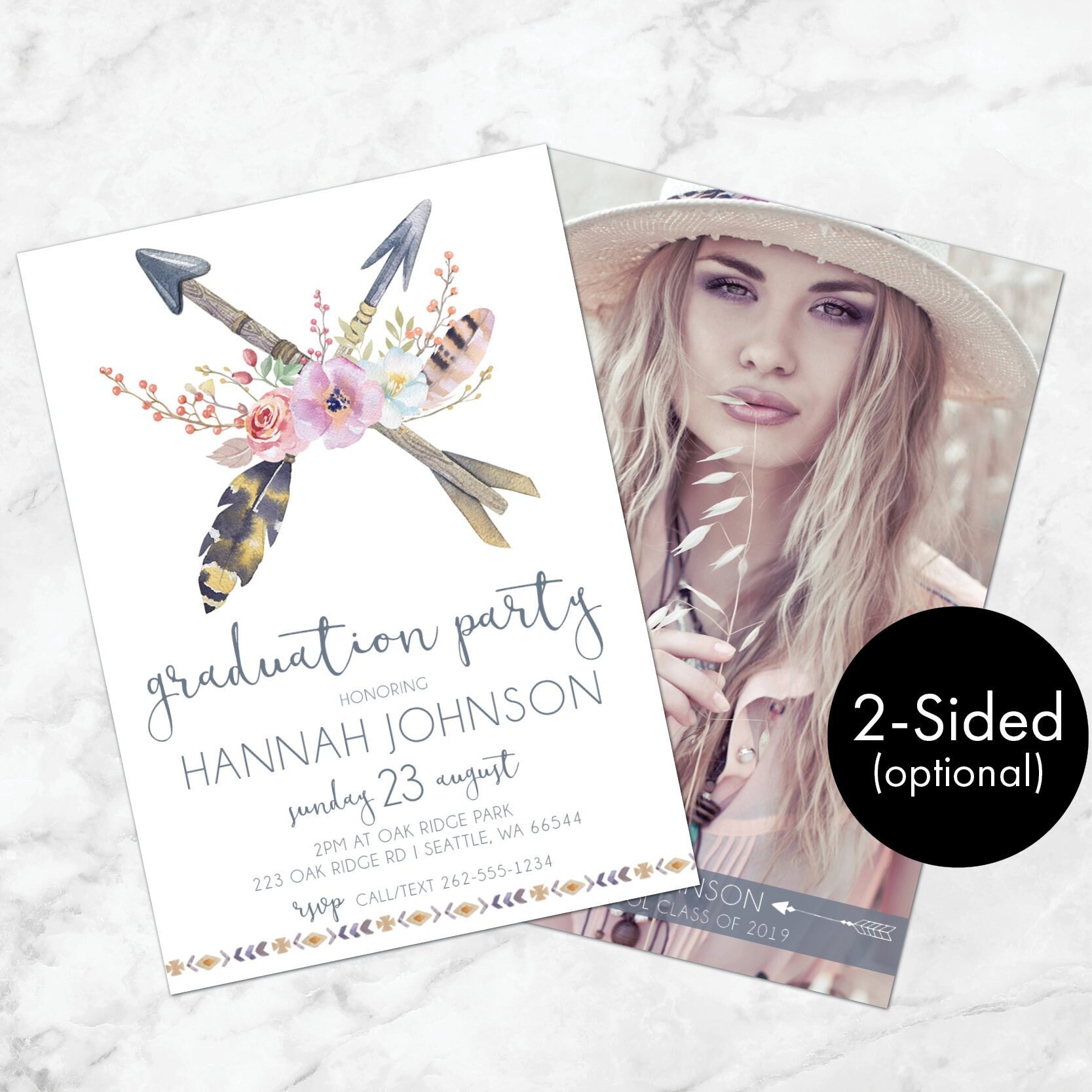 Boho Chic Graduation Party Invitation Bohemian Graduation Etsy