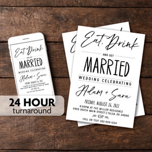 Eat, Drink and Get Married Wedding Invitation | Print, Text or Email ...