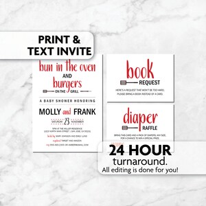Bun in the Oven Baby Shower Invitation | Baby-Q | Diaper Raffle | Book Request | Print, Text or Email Invite