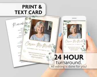 Memorial Poem Card | Celebration of Life | Prayer Card | Print, Text or Email