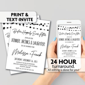 Co-Ed Shower Invitation | Before Happily Ever After | Dinner, Drinks and Laughter | Print, Text or Email Invite