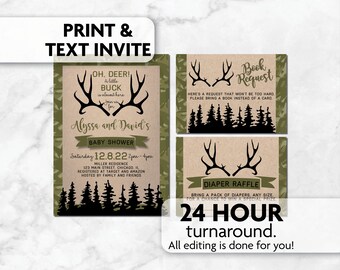 Little Buck Baby Shower | Diaper Raffle | Book Request | Print, Text or Email Invite