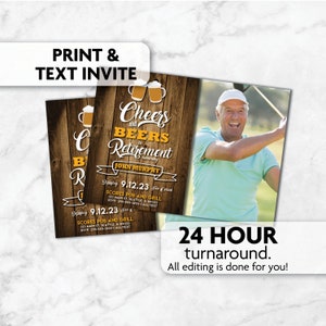 Cheers and Beers to Retirement with Photo | Rustic | Print, Text or Email Invite