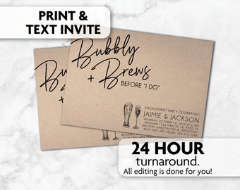 Bubbly and Brews Before  I Do, Engagement Party Invitation | Print, Text or Email Invite