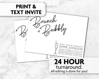 Brunch and Bubbly Bridal Shower Invitation | Print, Text or Email Invite