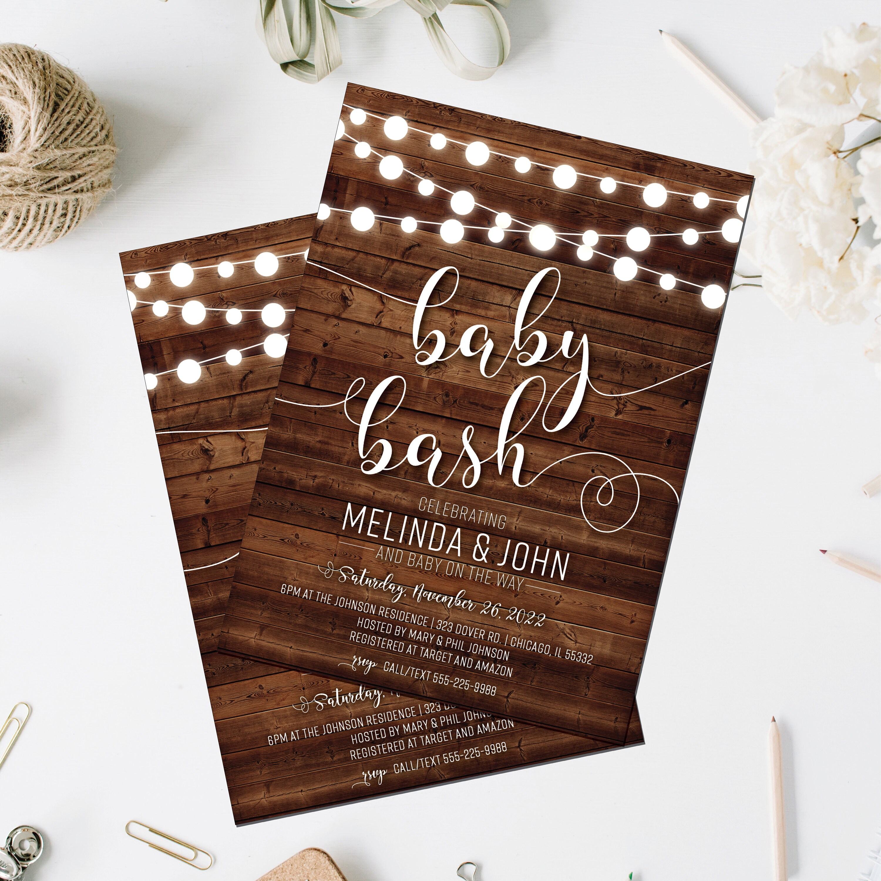 Baby Bash Shower Invitation Rustic String Lights Etsy