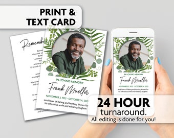 Memorial Poem Card | Celebration of Life | Prayer Card | Print, Text or Email