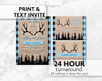 Little Buck Baby Shower | Diaper Raffle | Book Request | Print, Text or Email Invite