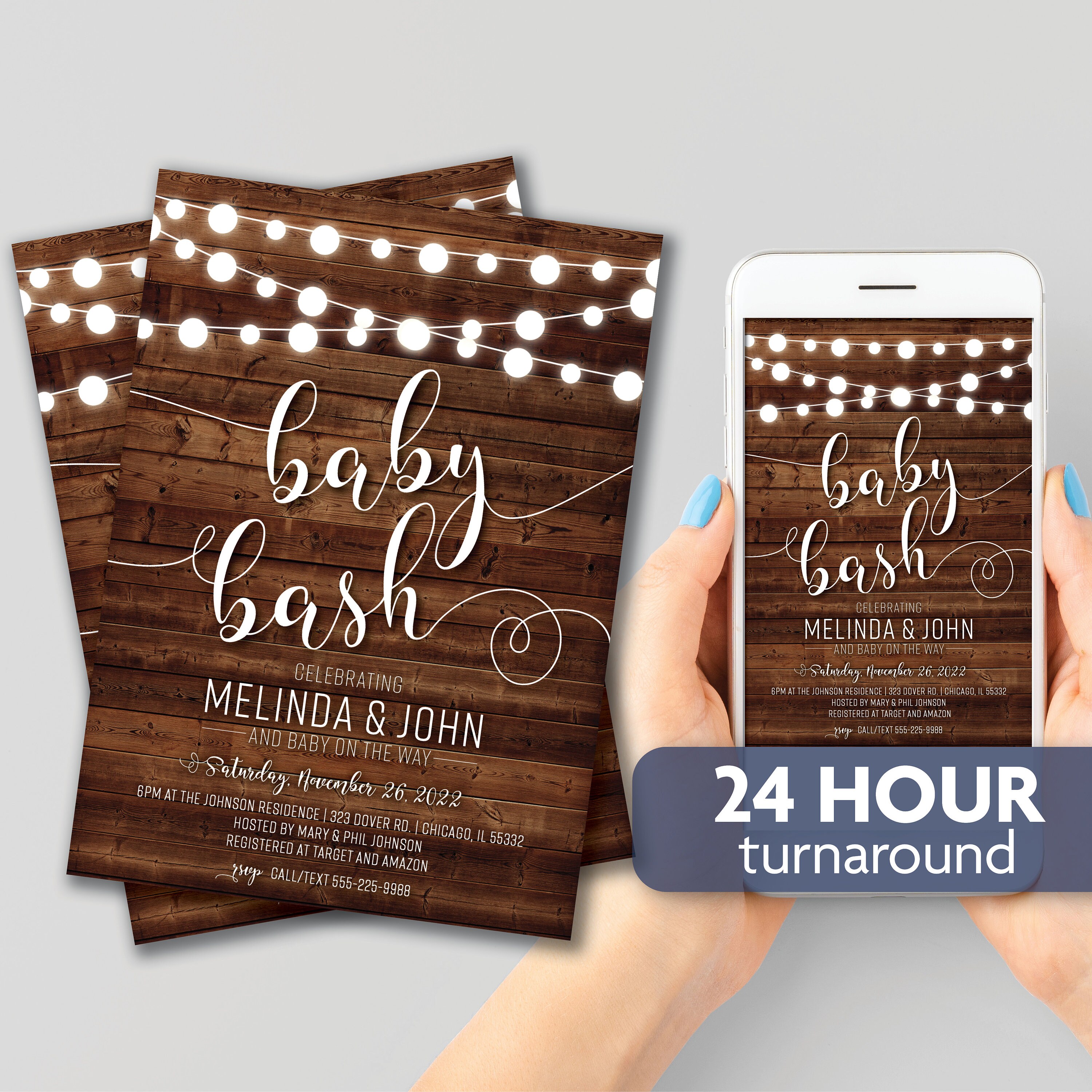 Baby Bash Shower Invitation Rustic String Lights Etsy
