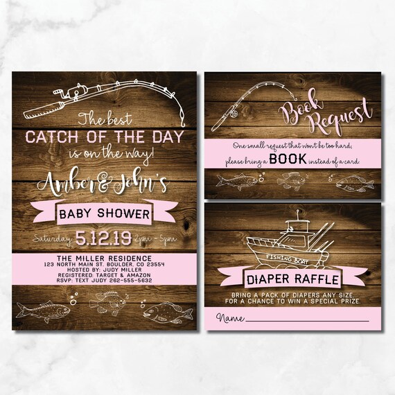 Fishing Baby Shower Invitation Set of 10 5x7 cardstock invitations with white envelopes Coed Fishing Baby Shower Invitation