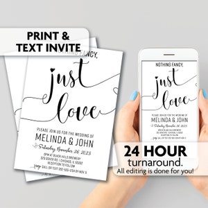 Nothing Fancy, Just Love  Wedding Invitation | | Print, Text or Email Invite