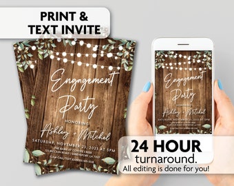 Rustic Engagement Invitations | String Lights | Print, Text or Email Invite